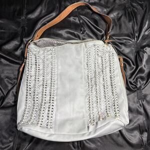 Light blue boho leather handbag